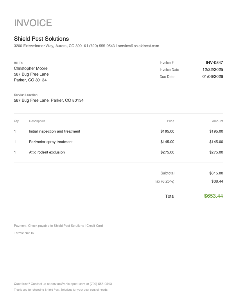 Minimal Pest Control Invoice Template