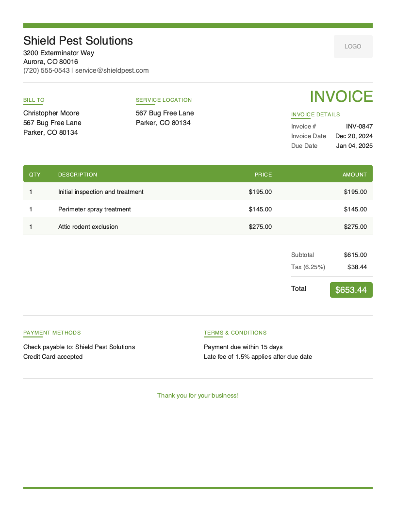 Modern Pest Control Invoice Template