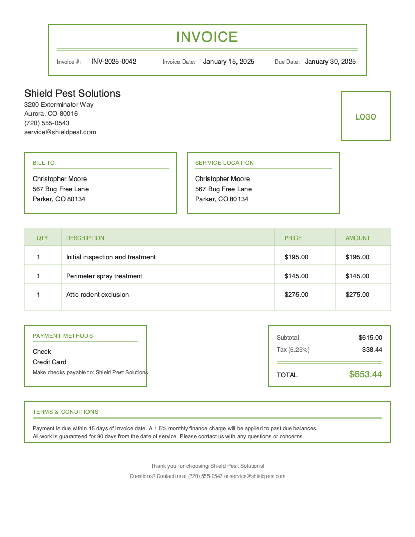 Pest Control Invoice Template