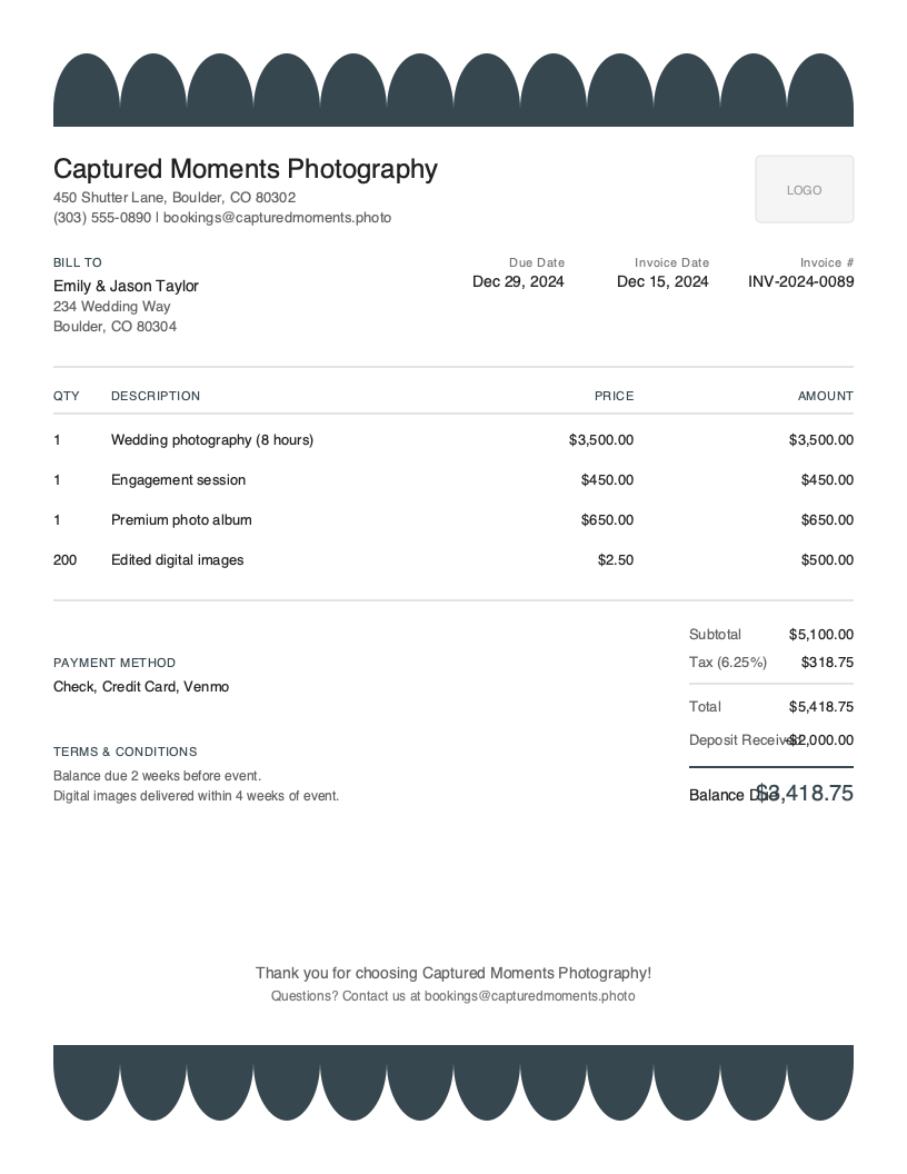 Bold Photography Invoice Template
