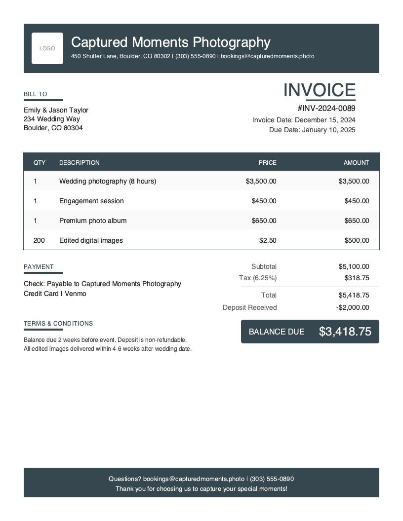 Photography Invoice Template
