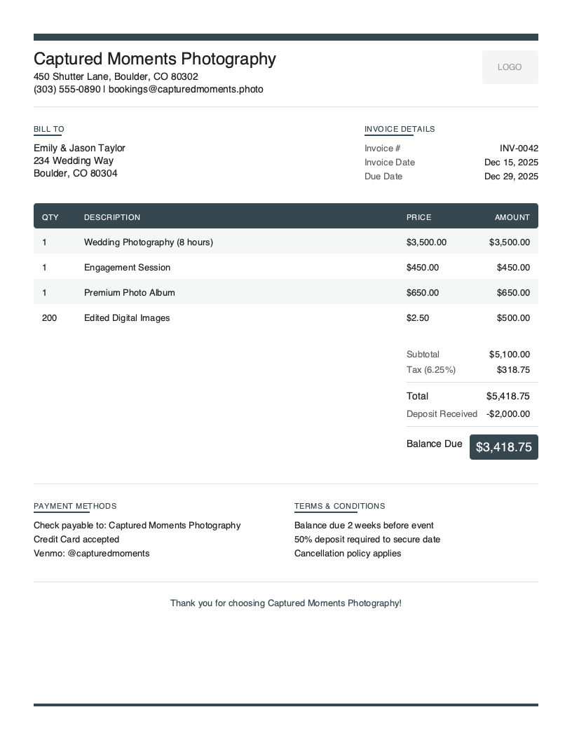 Modern Photography Invoice Template