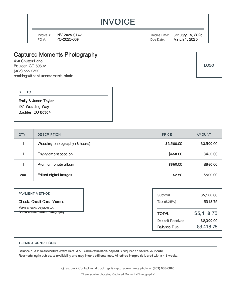 Classic Photography Invoice Template