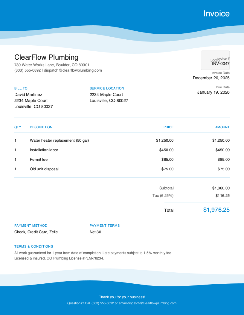 Bold Plumbing Invoice Template