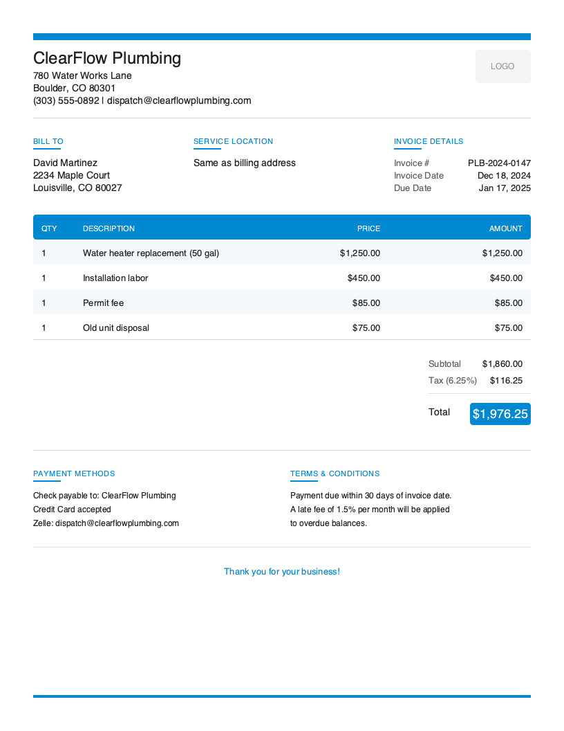 Modern Plumbing Invoice Template
