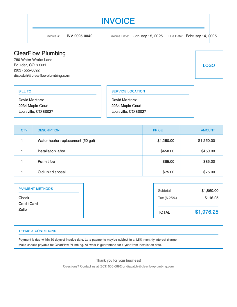 Classic Plumbing Invoice Template