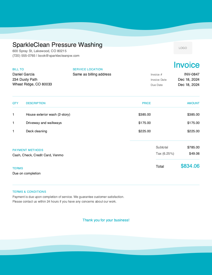 Artistic Pressure Washing Invoice Template