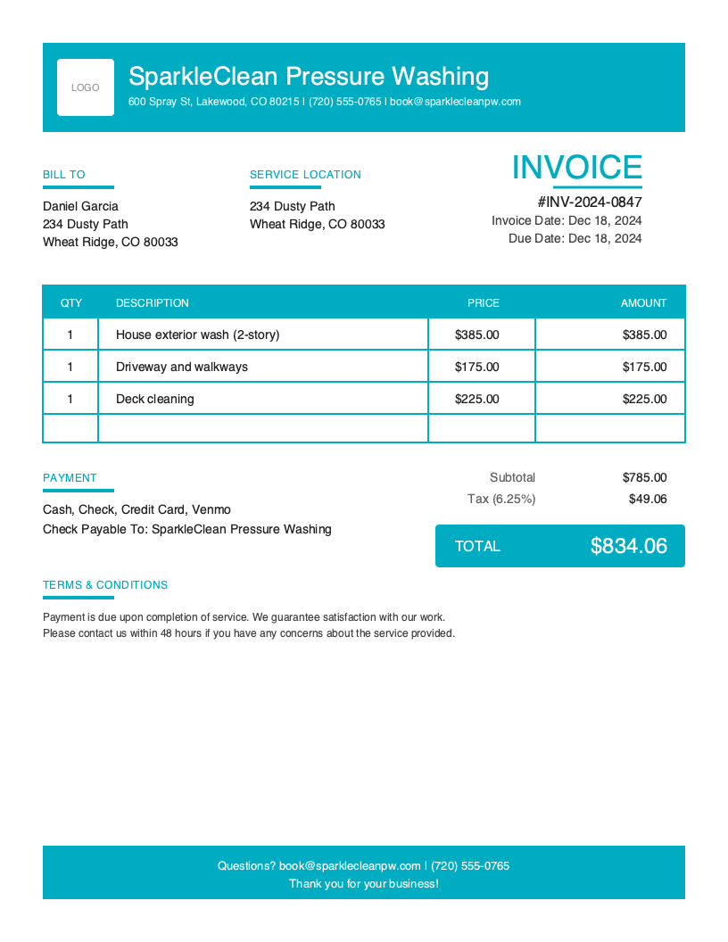 Pressure Washing Invoice Template