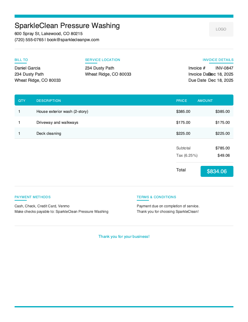 Modern Pressure Washing Invoice Template