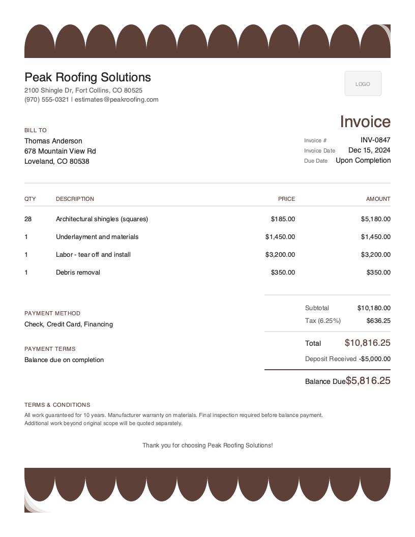 Roofing Invoice Template