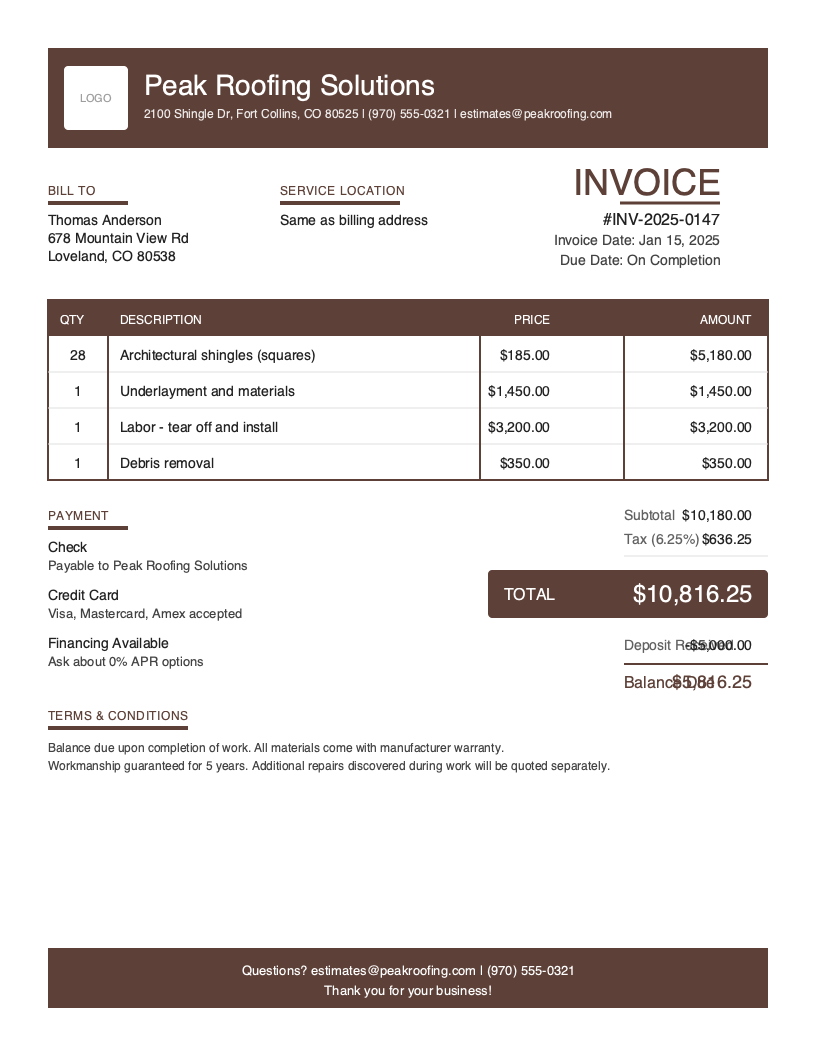 Bold Roofing Invoice Template