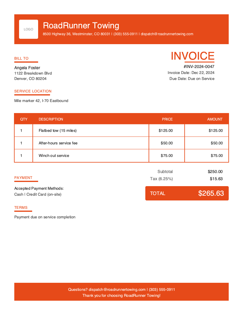 Bold Towing Invoice Template