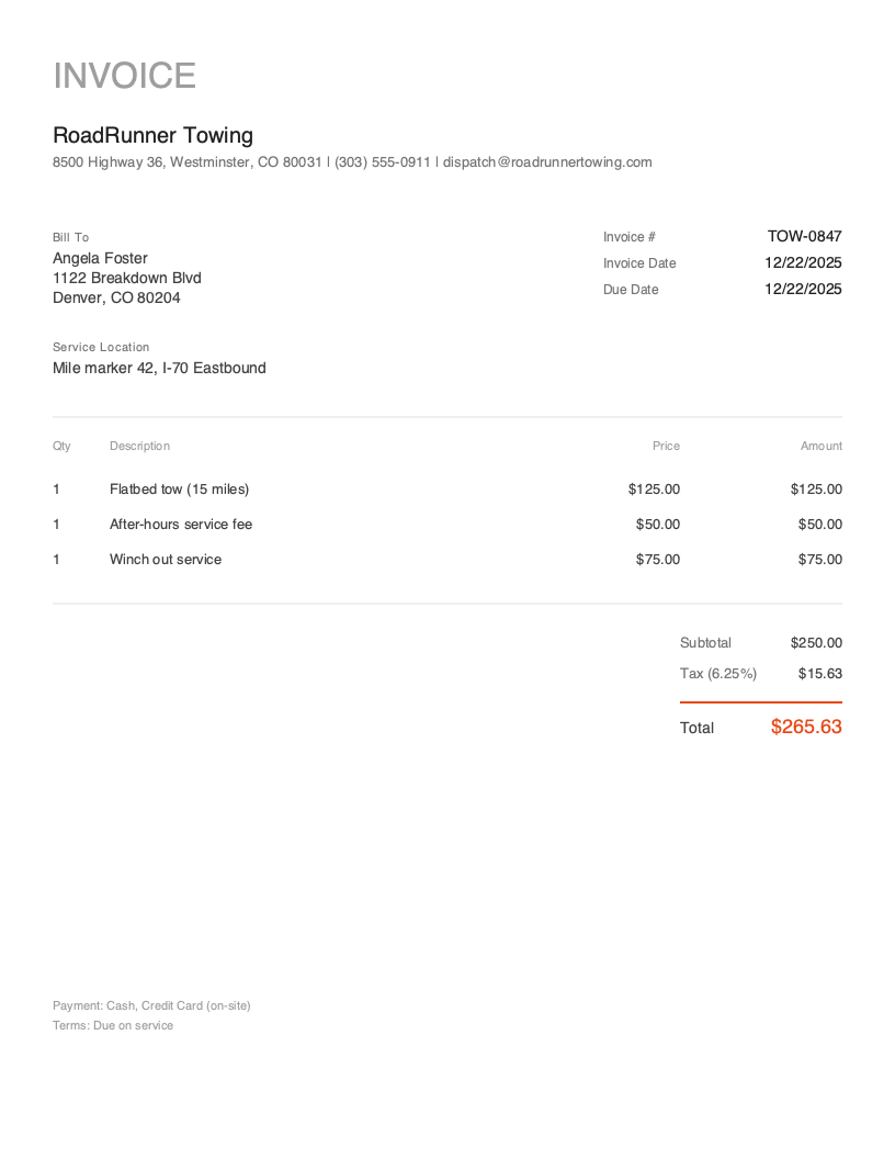 Minimal Towing Invoice Template