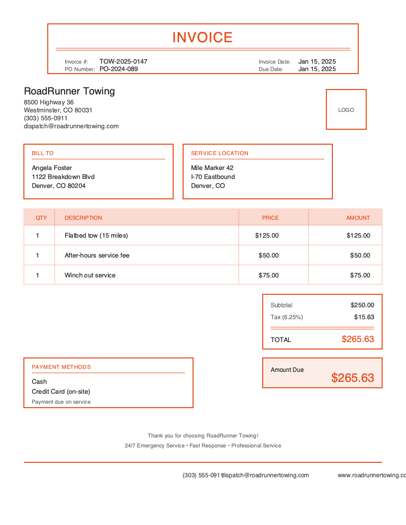 Towing Invoice Template