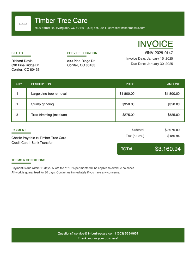 Tree Service Invoice Template