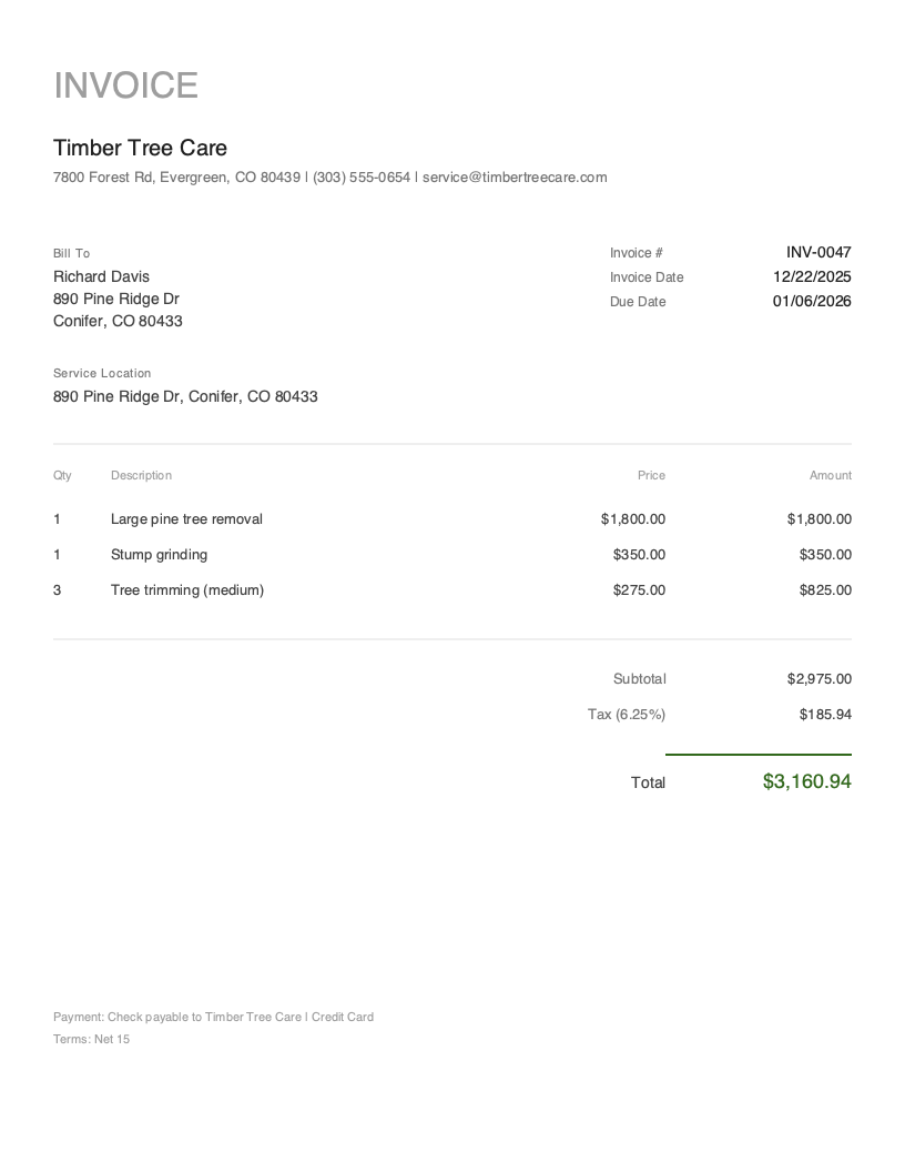 Minimal Tree Service Invoice Template