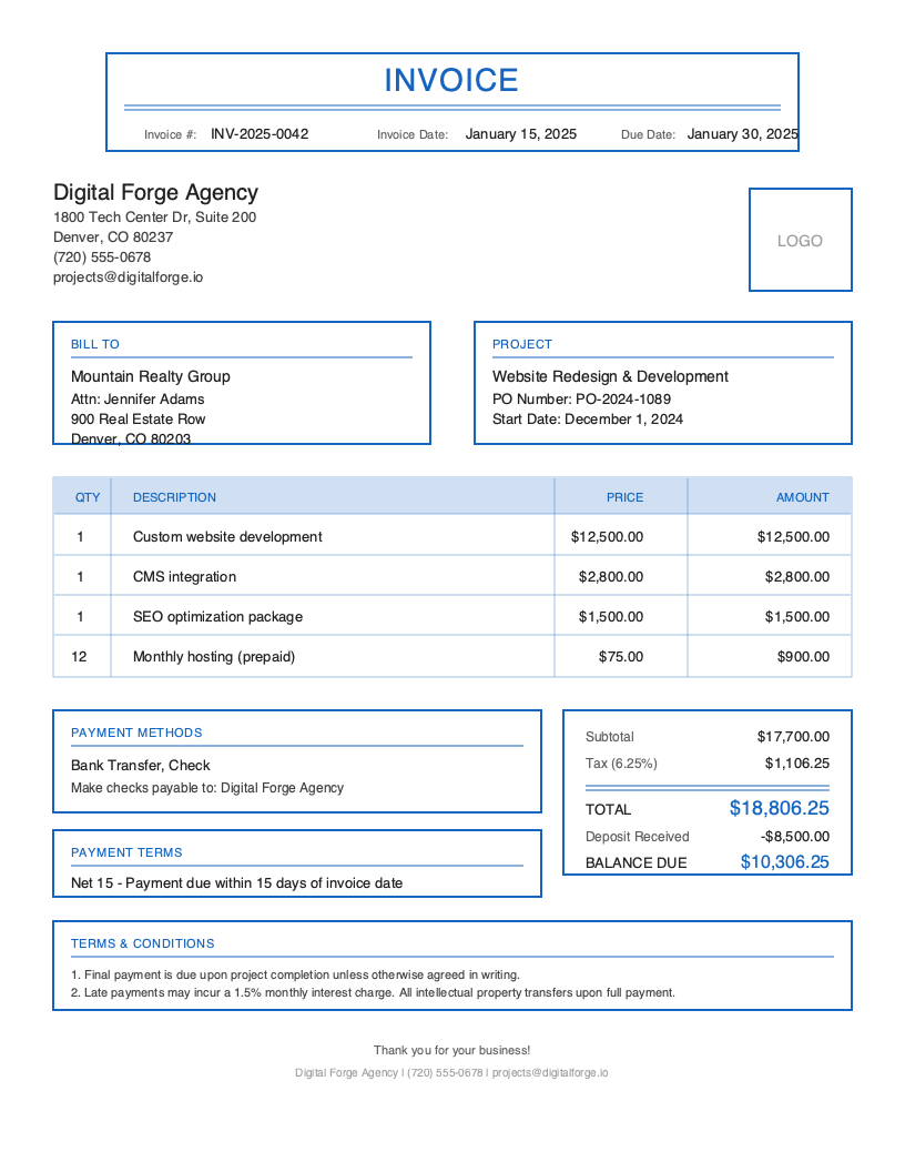 Classic Web Agency invoice template preview