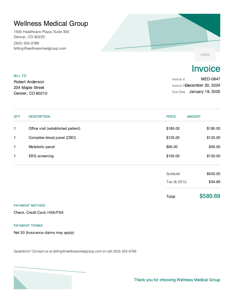 Artistic Medical invoice template preview