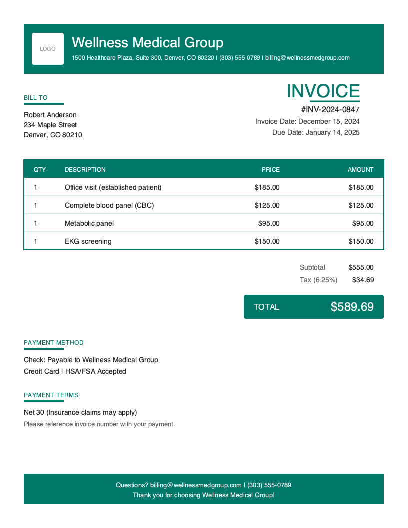 Bold Medical invoice template preview