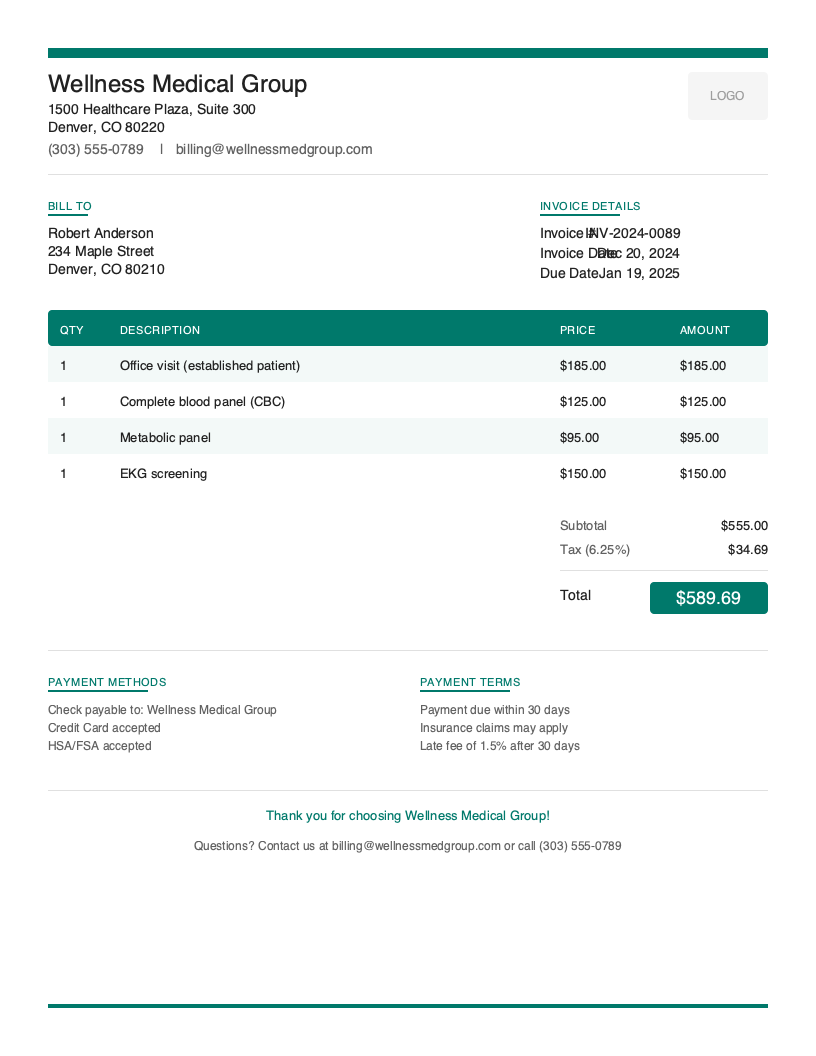 Modern Medical invoice template preview
