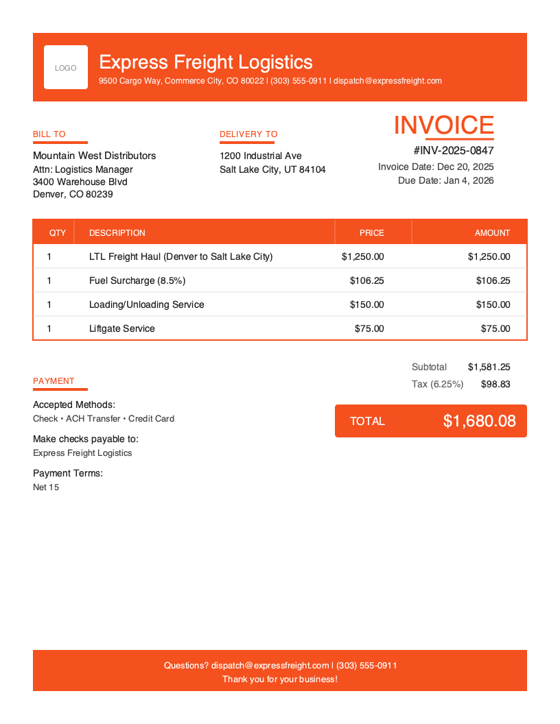 Bold Transportation invoice template preview