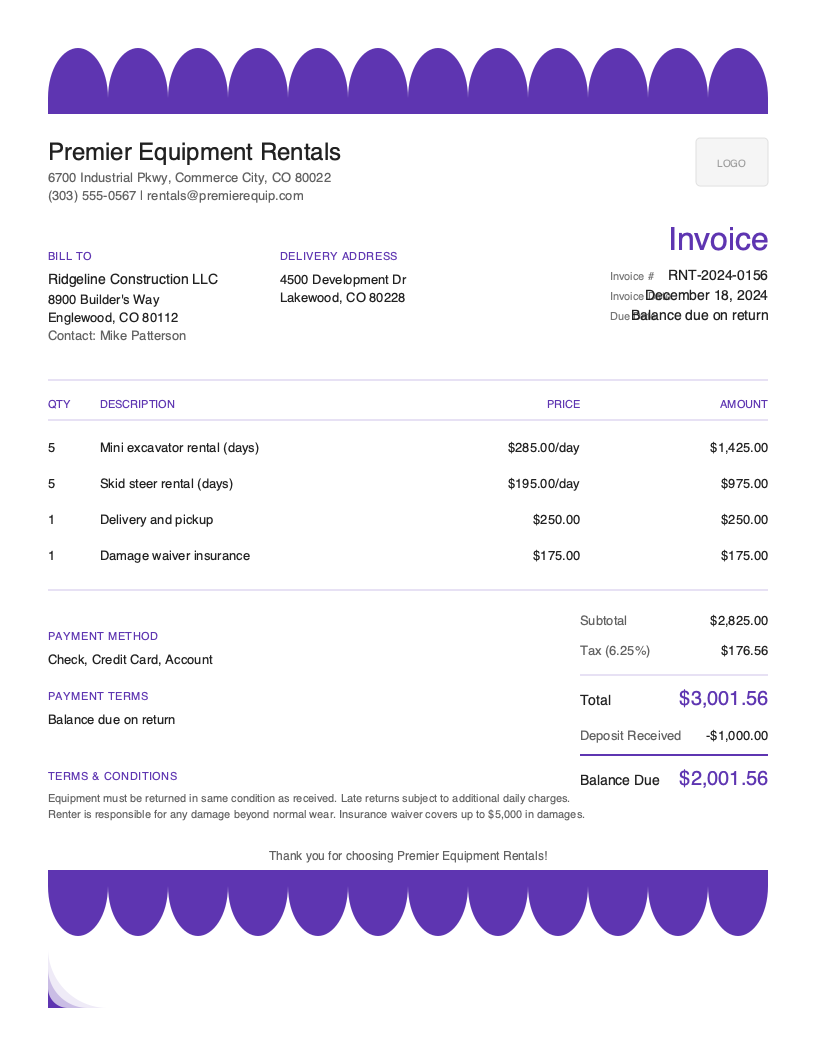 Artistic Rental invoice template preview