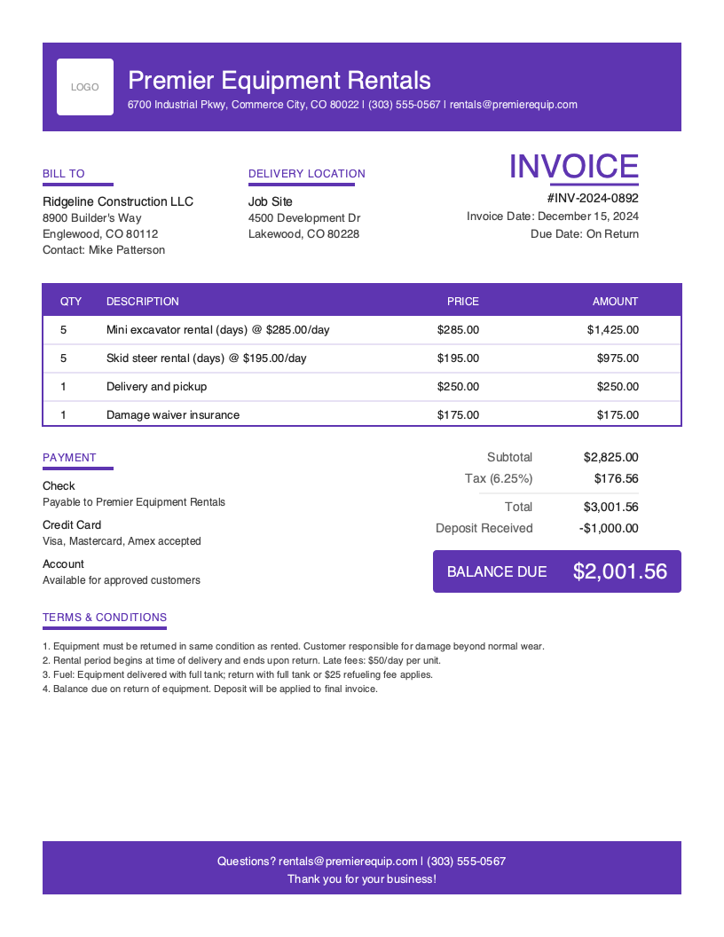Bold Rental invoice template preview