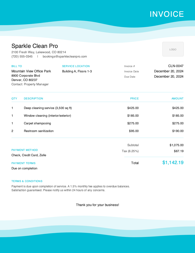 Artistic Cleaning invoice template preview