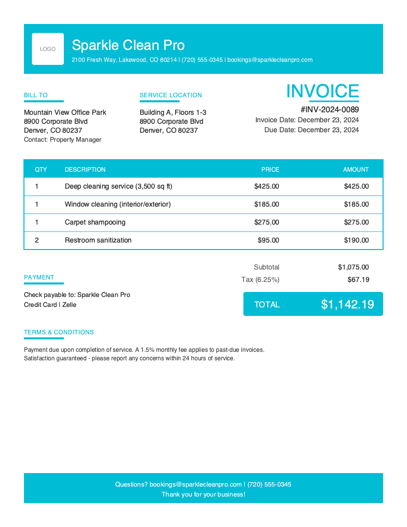 Bold Cleaning invoice template preview