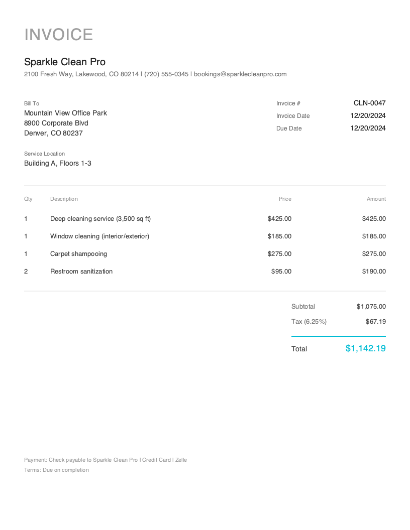 Minimal Cleaning invoice template preview