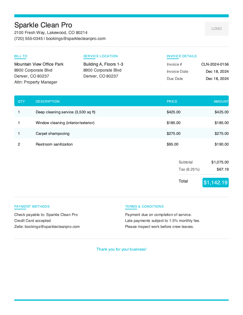 Modern Cleaning invoice template preview