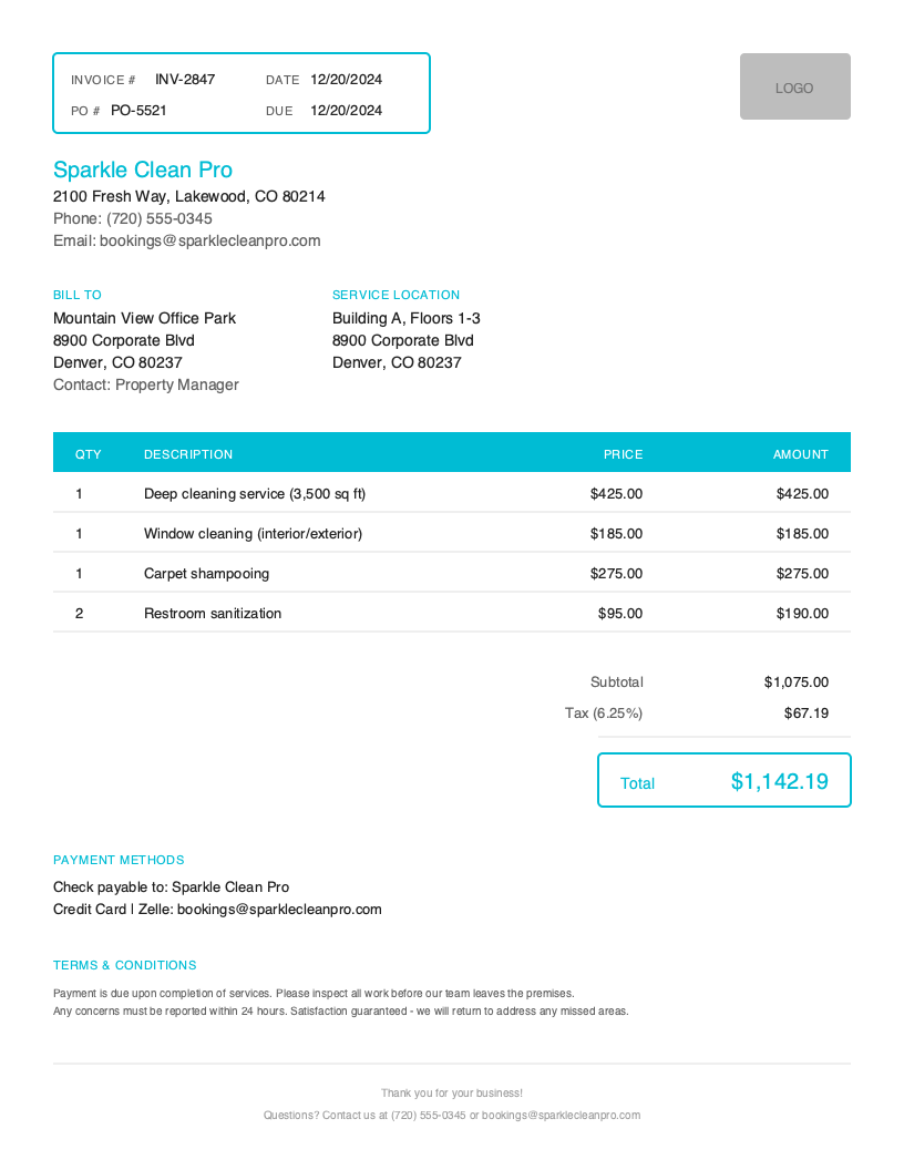 Default Cleaning invoice template preview