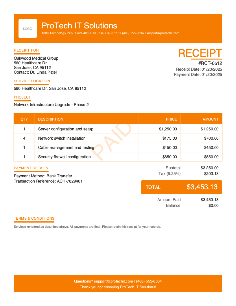 Free Service Receipt Template