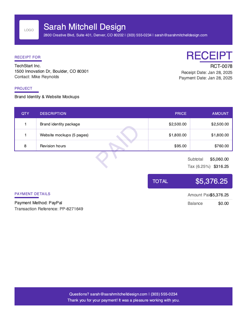 Free Freelance Receipt Template