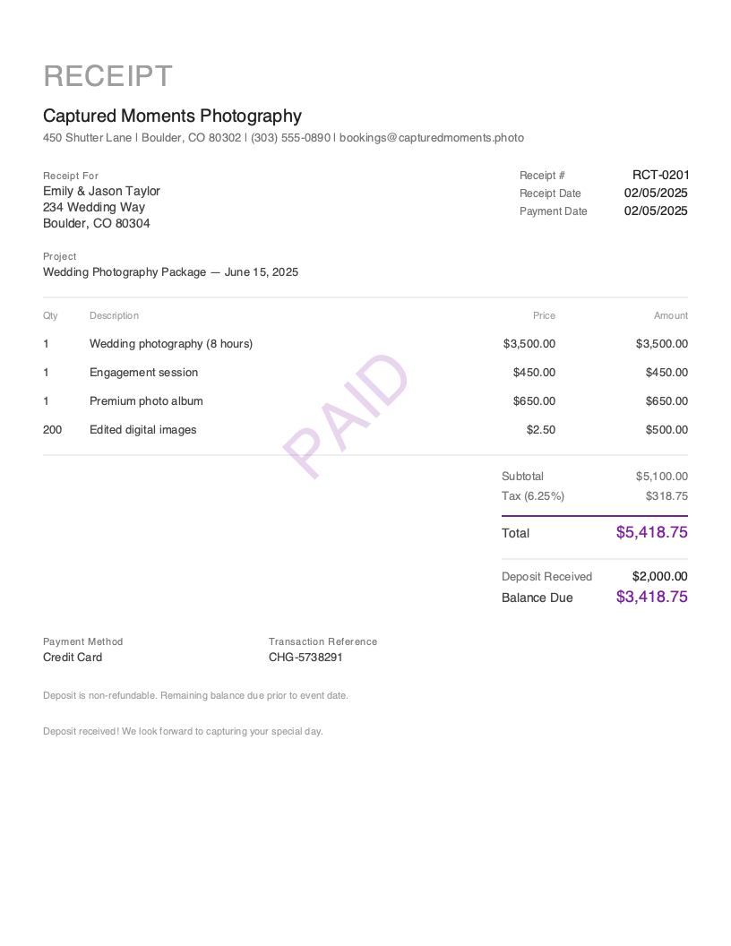 Free Deposit Receipt Template Preview