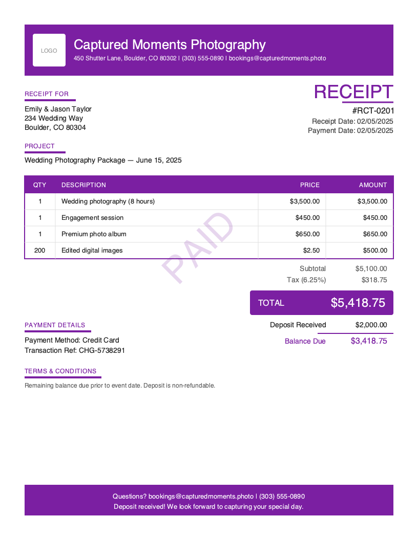Free Deposit Receipt Template