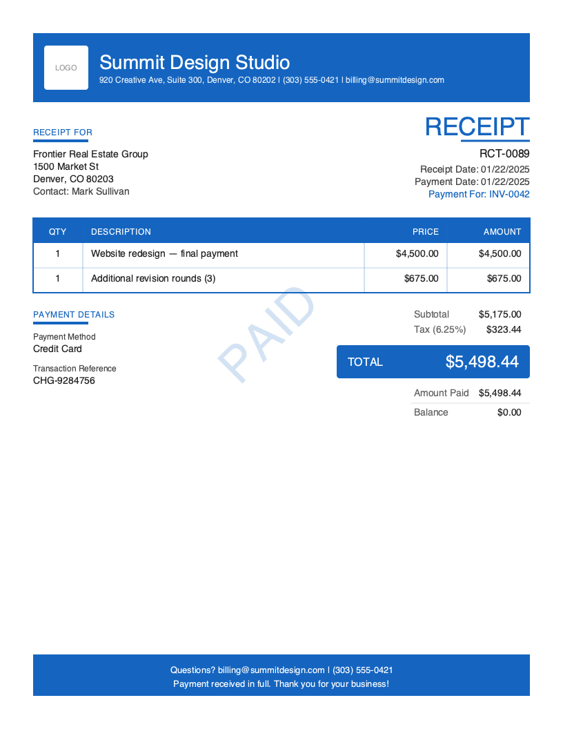 Free Payment Receipt Template