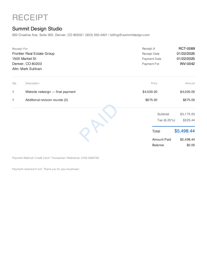 Free Payment Receipt Template Preview