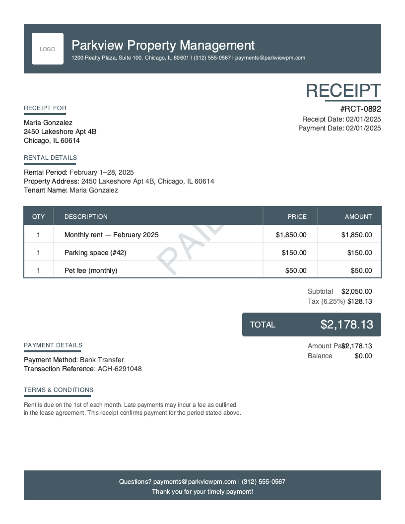 Free Rent Receipt Template