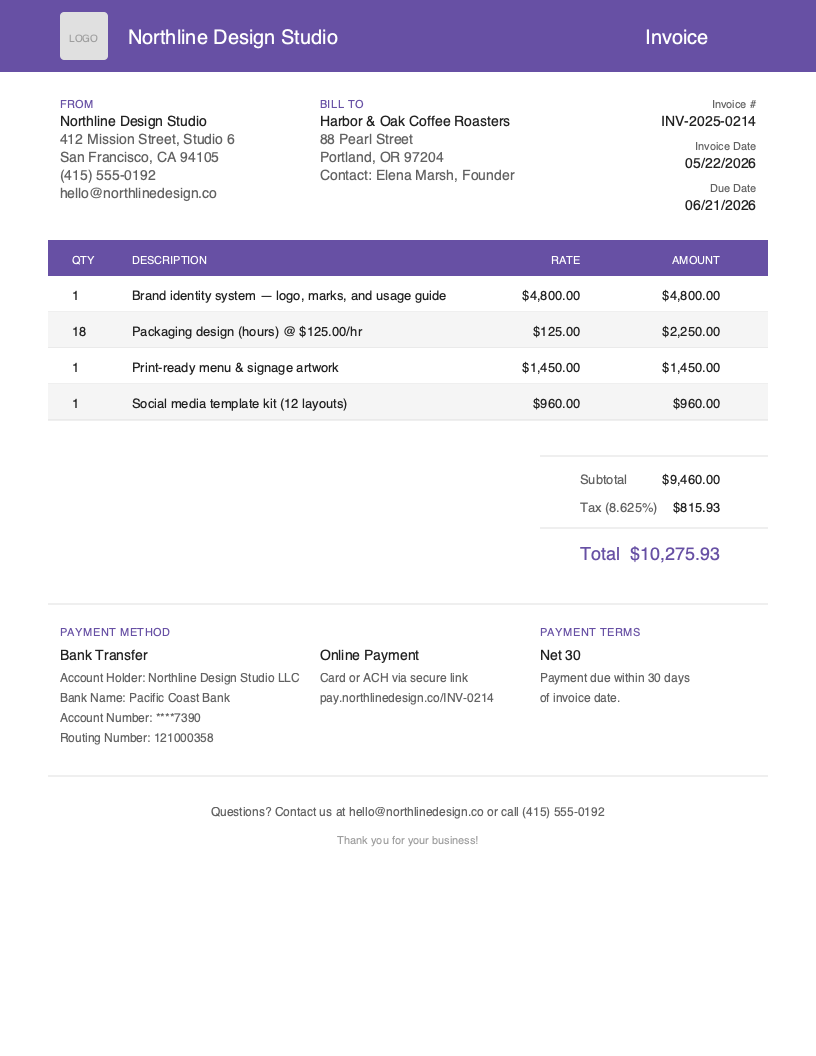 Default Graphic Design Invoice Template
