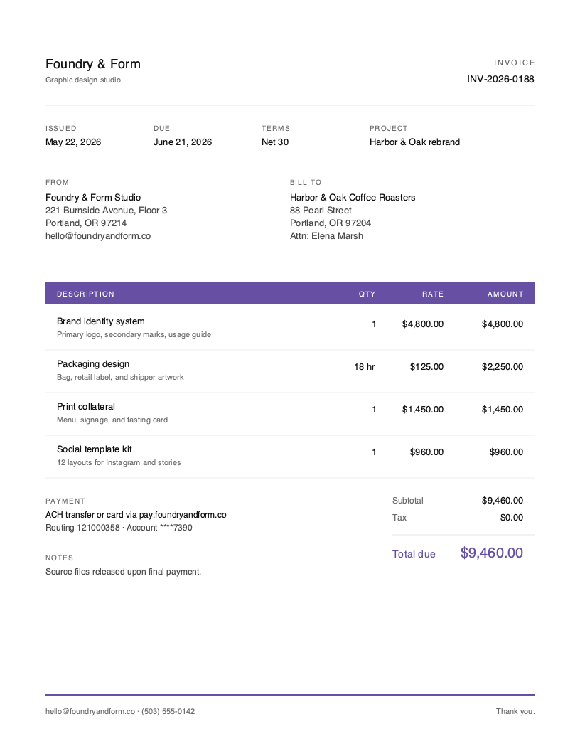 Minimal Graphic Design Invoice Template