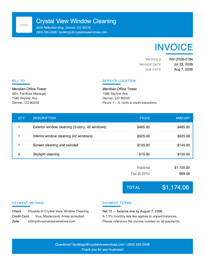 Window Cleaning Invoice Template