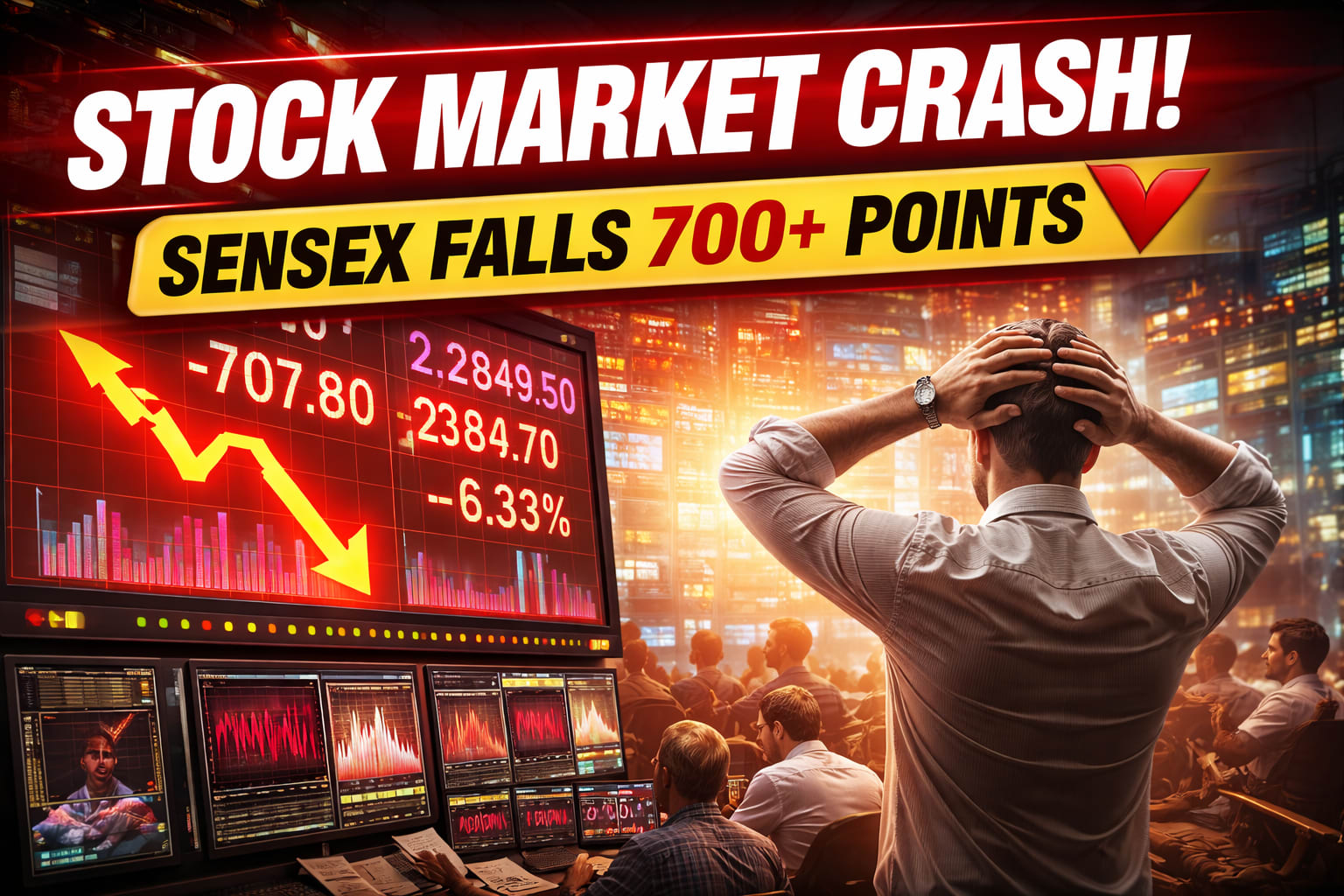 Stock market crash today India Sensex falls 700 points Nifty weak global market pressure investor selling update 2026