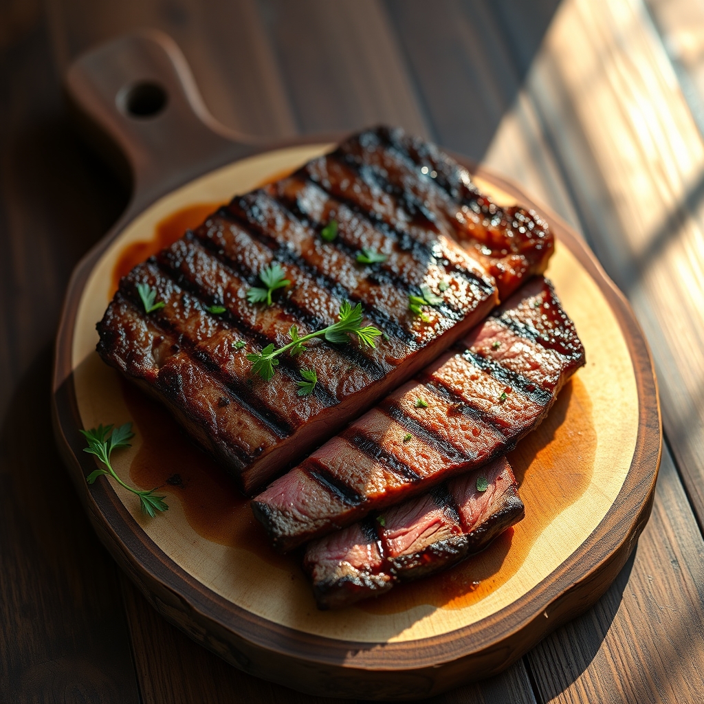 Person searing flat iron steak in a cast iron skillet