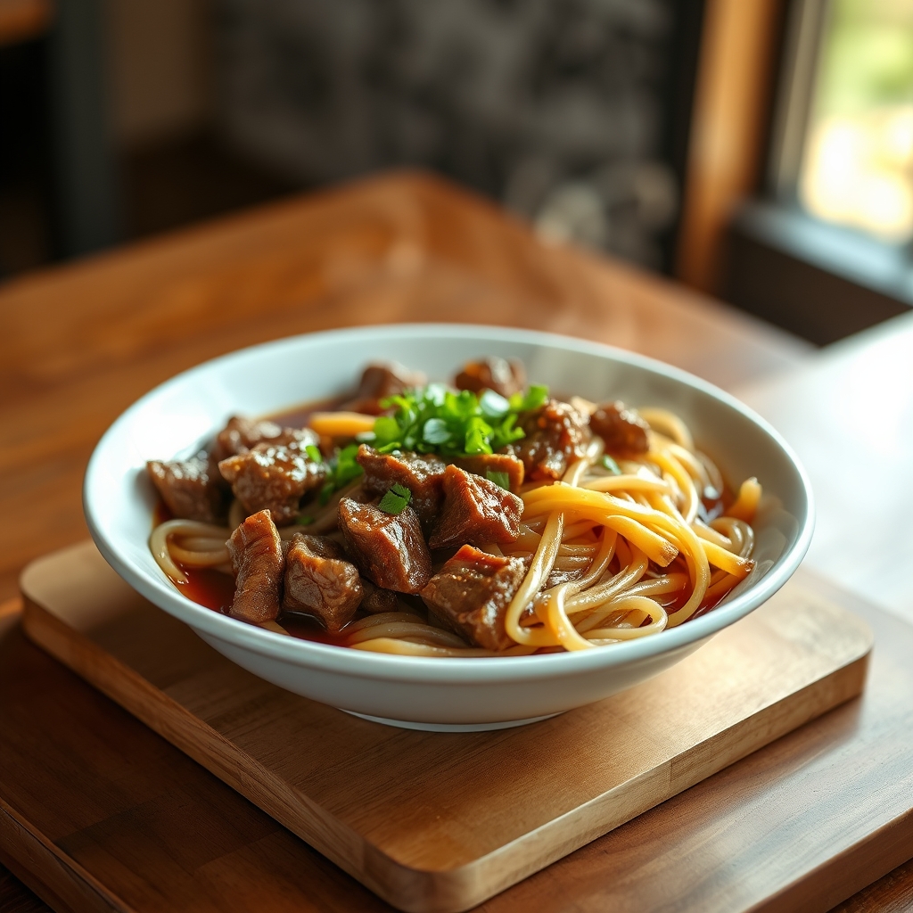 Beef ho fun cooking in a wok