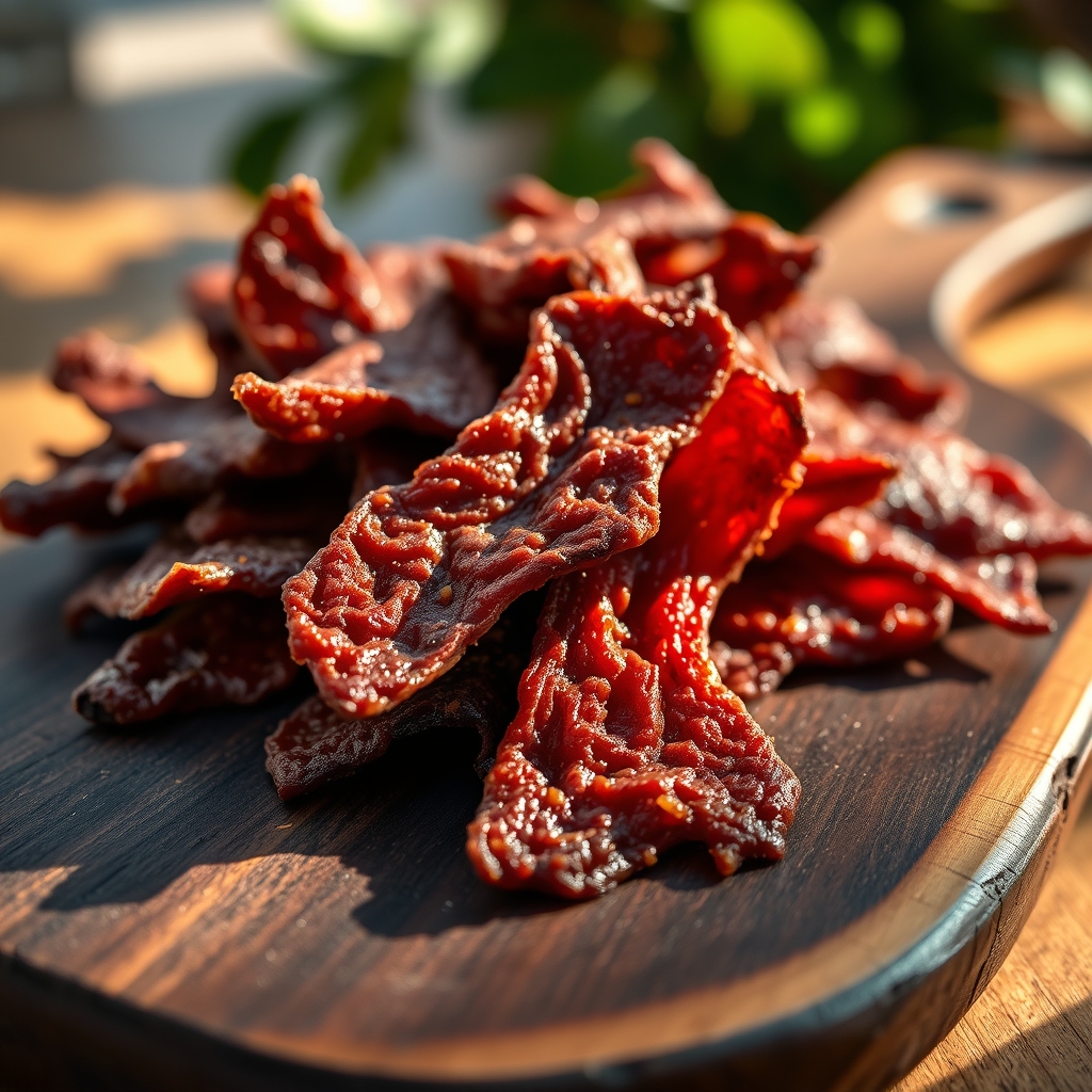 Delicious homemade beef jerky in a smoker