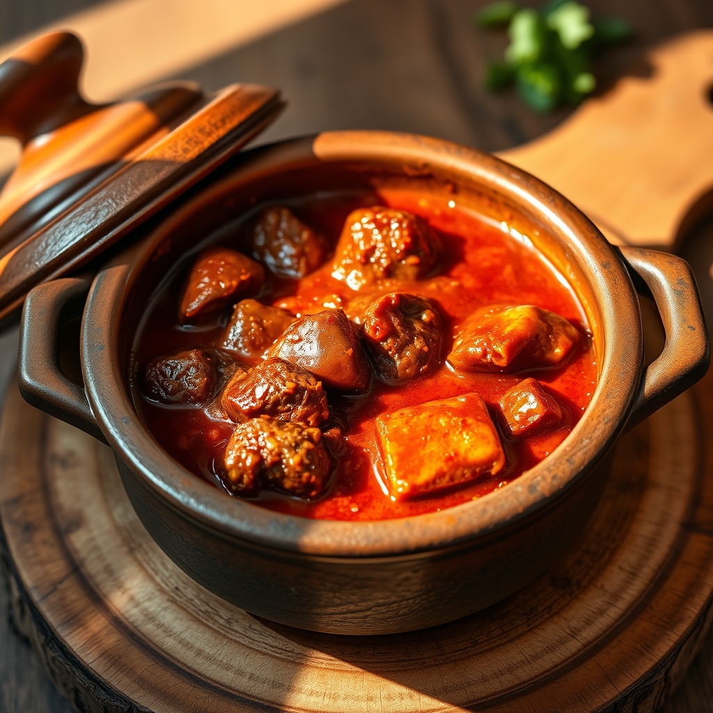 Beef Kaldereta in a serving dish