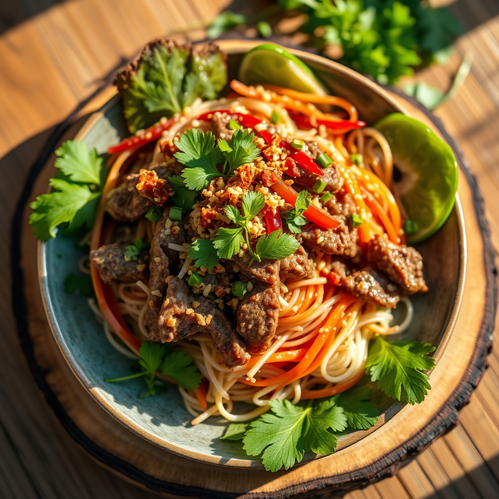 Bowl of vibrant Beef Laab