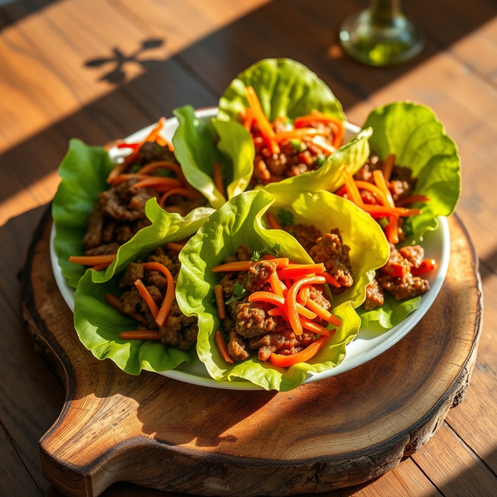 Delicious beef lettuce wraps on a platter