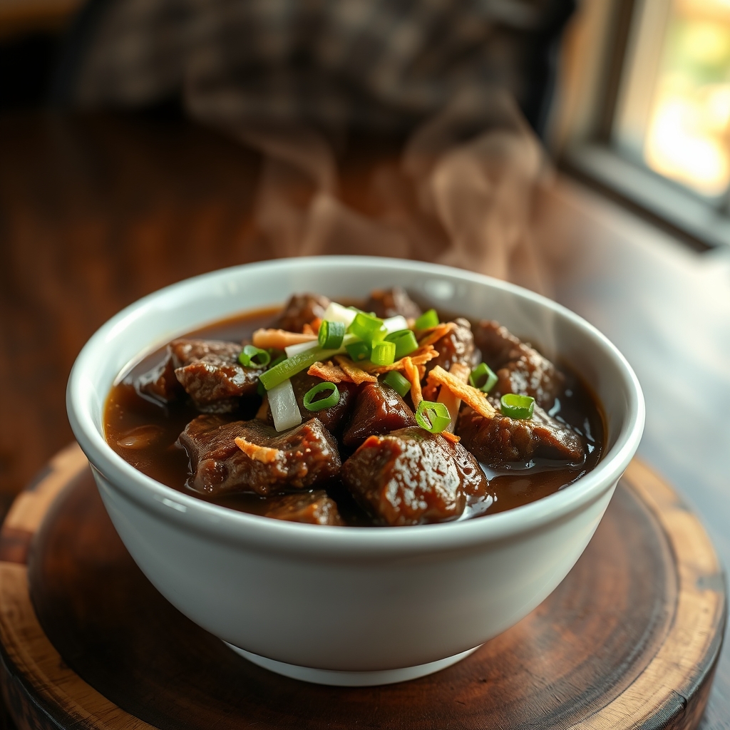 Beef Pares with garlic fried rice and soup